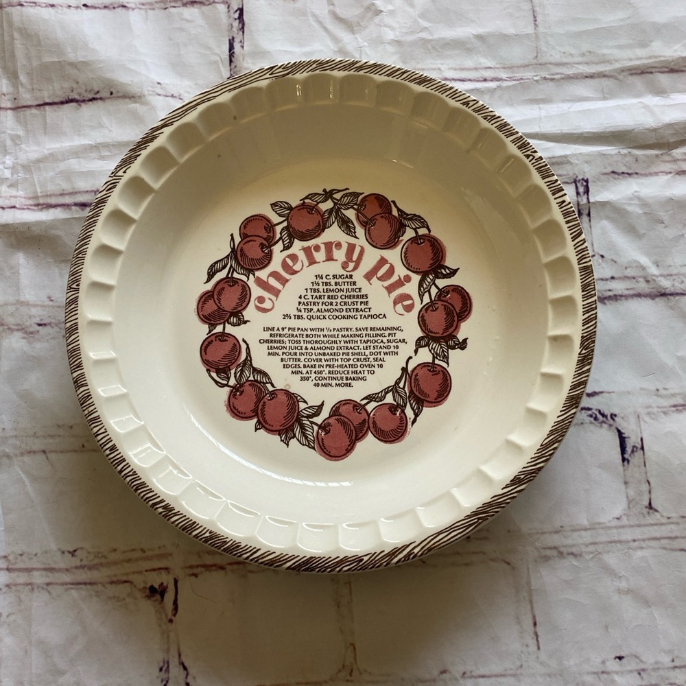 Vintage Country Harvest Pie Plates Set Cherry & Cheesecake Recipe Dishes 11” - Picture 9 of 15